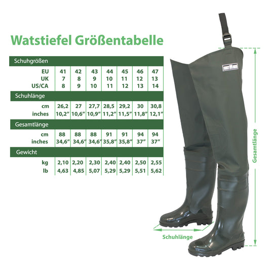Watstiefel Herren mit Stiefel Wathose Gr. 38-47 - FortMen