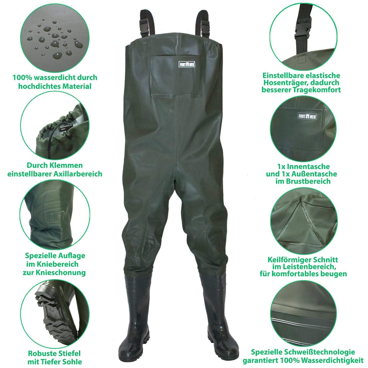 Wathose Herren Anglerhose mit Stiefel Gr 38-47 - FortMen