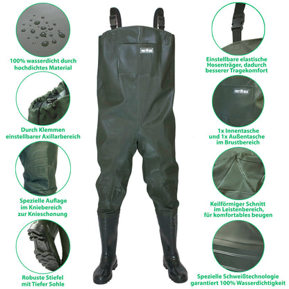 Wathose Herren Anglerhose mit Stiefel Gr 38-47 - FortMen