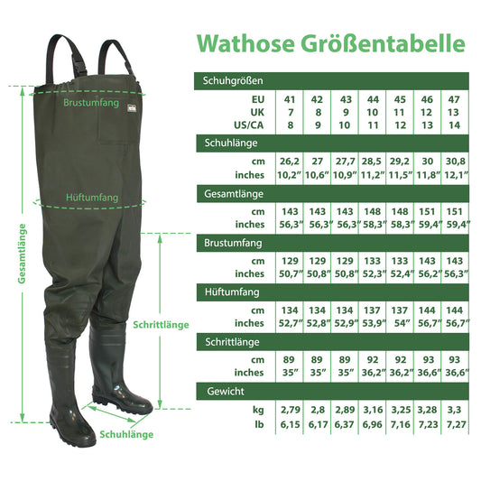 Wathose Herren Anglerhose mit Stiefel Gr 38-47 - FortMen