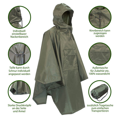 Regenponcho wasserdicht aus 100% Nylon Inkl. Tragetasche