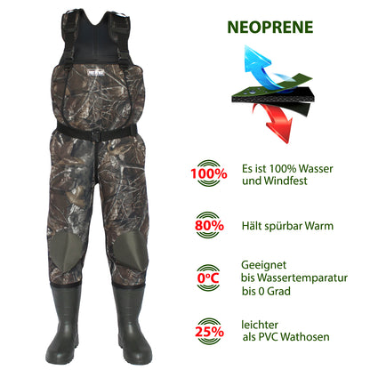 Wathose Neopren 5mm Herren mit Stiefel Gr 41-47 - FortMen