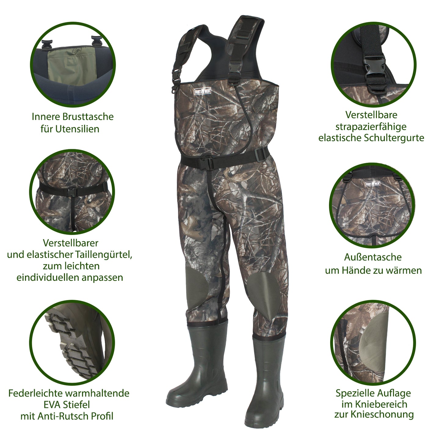 Wathose Neopren 5mm Herren mit Stiefel Gr 41-47 - FortMen