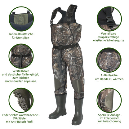 Wathose Neopren 5mm Herren mit Stiefel Gr 41-47 - FortMen