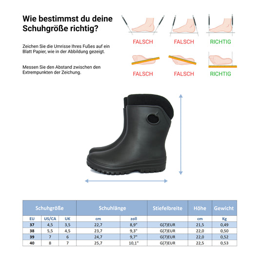 Leichte Gummistiefel Damen Gr. 36-41  gefütterte Regenstiefel