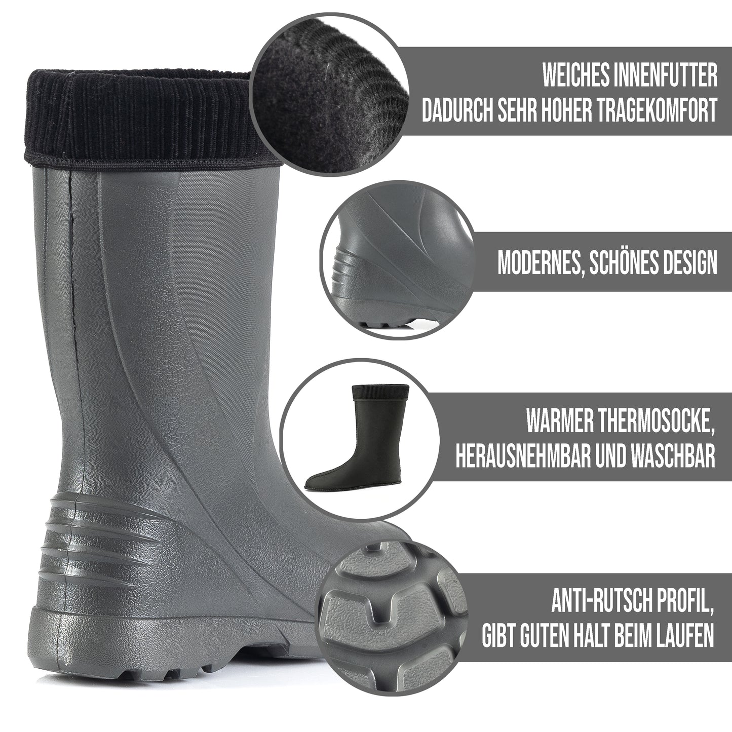 Federleichte Gummistiefel gefütterte Damen Winter Regen Thermo Stiefel Gr 36-42 - CLIMBR®
