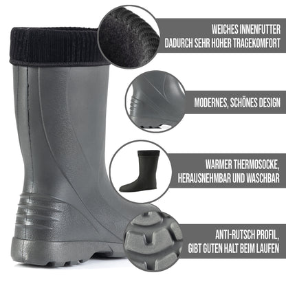 Federleichte Gummistiefel gefütterte Damen Winter Regen Thermo Stiefel Gr 36-42 - CLIMBR®
