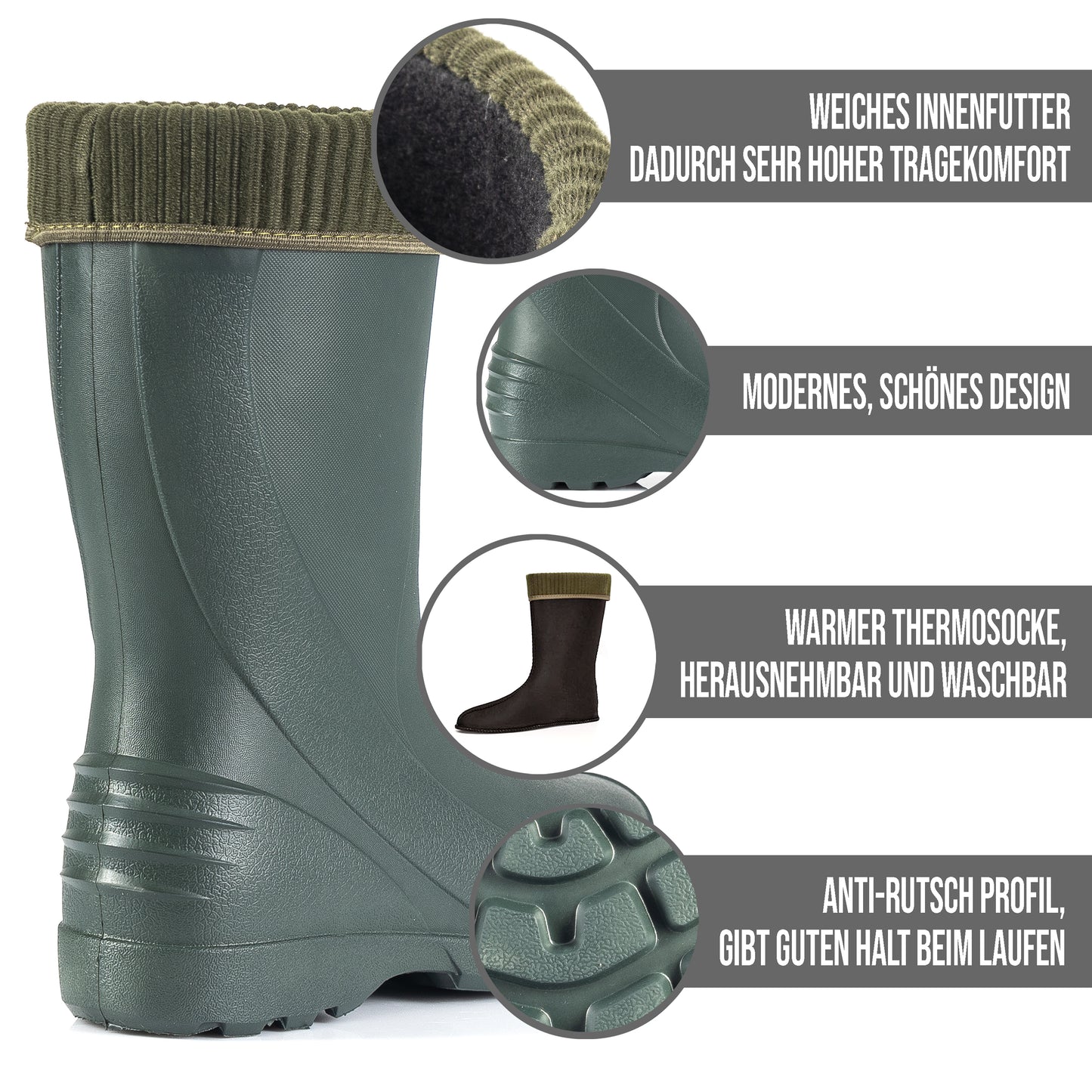 Federleichte Gummistiefel gefütterte Damen Winter Regen Thermo Stiefel Gr 36-42 - CLIMBR®