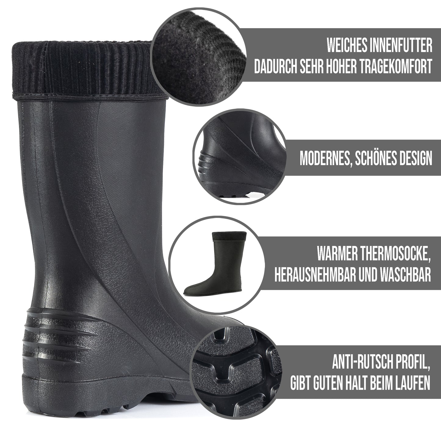 Federleichte Gummistiefel gefütterte Damen Winter Regen Thermo Stiefel Gr 36-42 - CLIMBR®