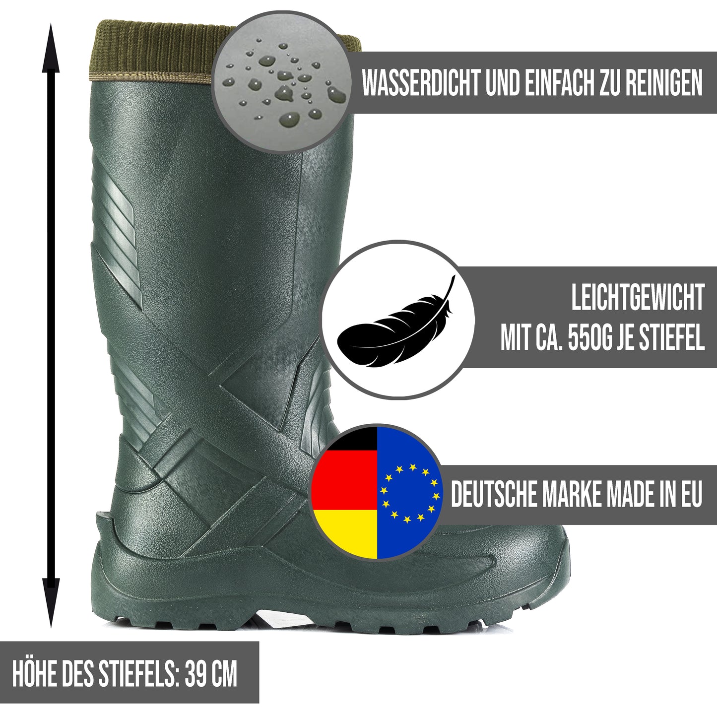 Federleichte gefütterte EVA Gummistiefel Herren 40-47 Thermo Arbeits Stiefel - CLIMBR®