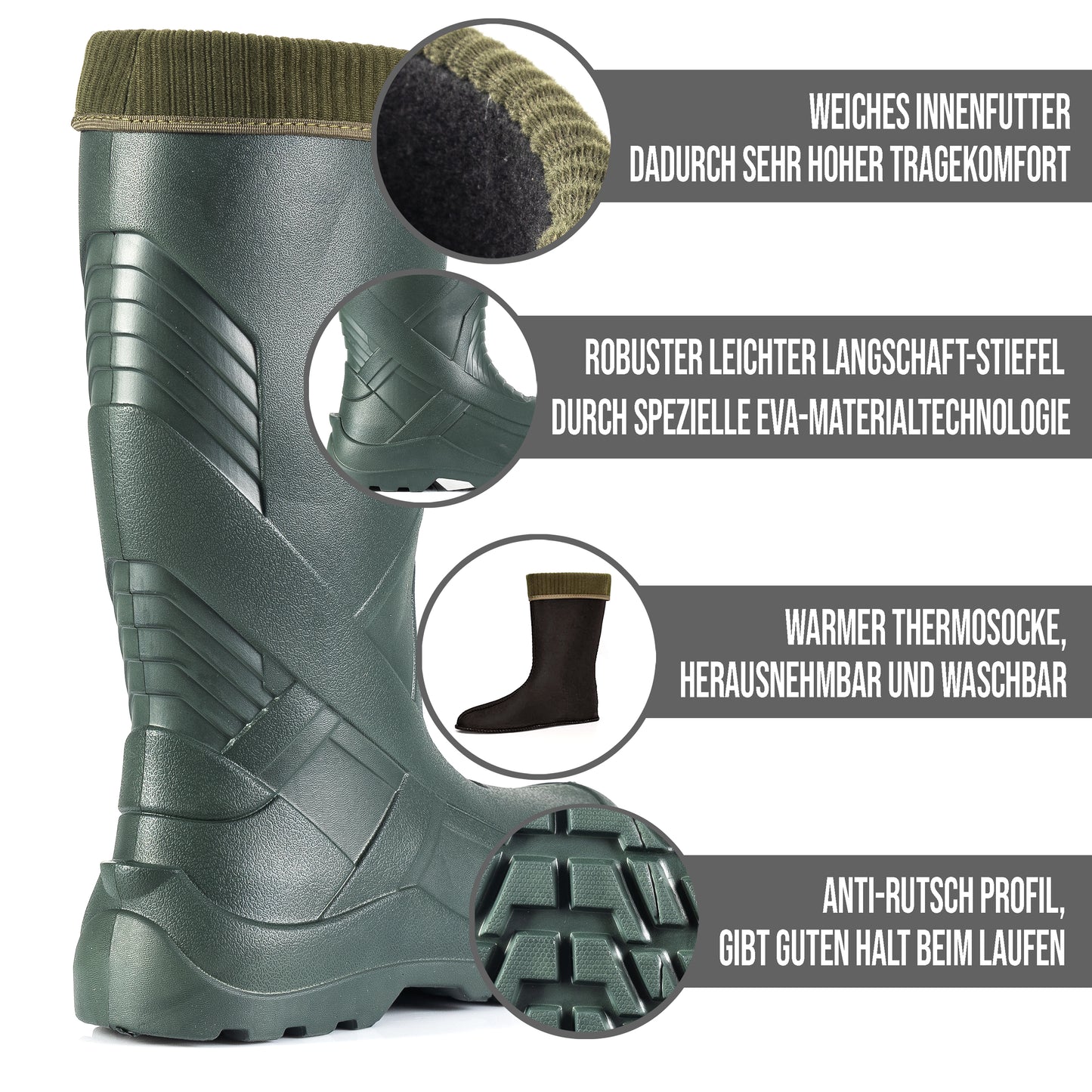 Federleichte gefütterte EVA Gummistiefel Herren 40-47 Thermo Arbeits Stiefel - CLIMBR®