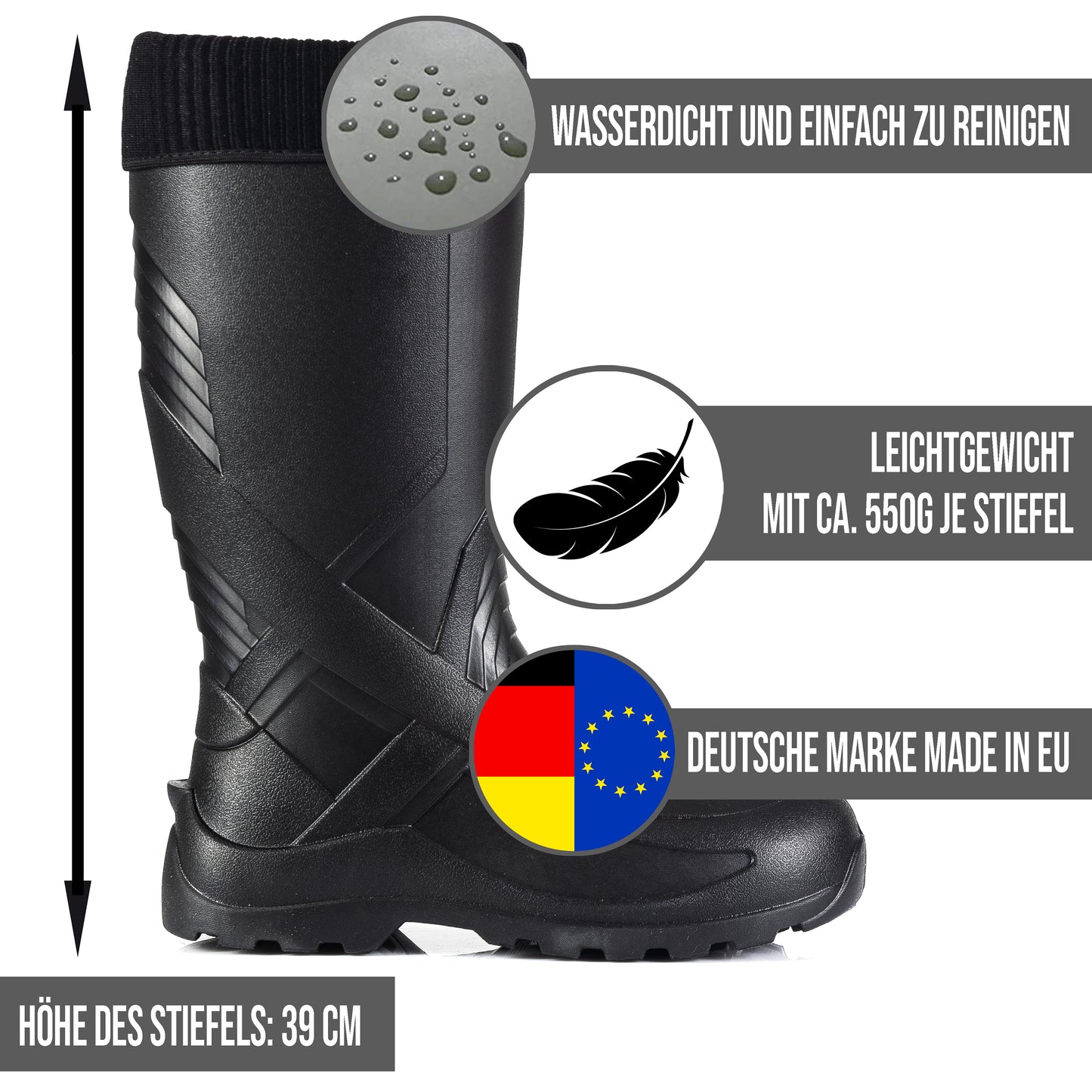 Federleichte gefütterte EVA Gummistiefel Herren 40-47 Thermo Arbeits Stiefel - CLIMBR®