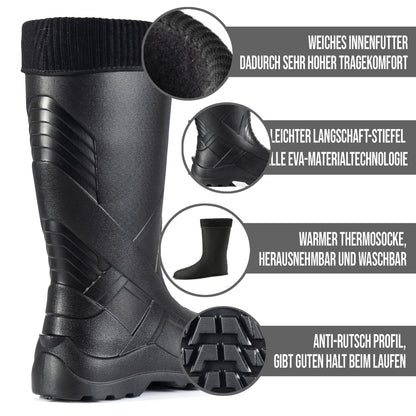 Federleichte gefütterte EVA Gummistiefel Herren 40-47 Thermo Arbeits Stiefel - CLIMBR®