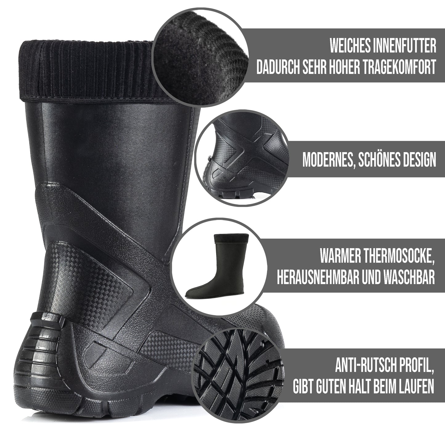 Superleichte gefütterte EVA Gummistiefel Herren Thermo Arbeitsstiefel - CLIMBR®