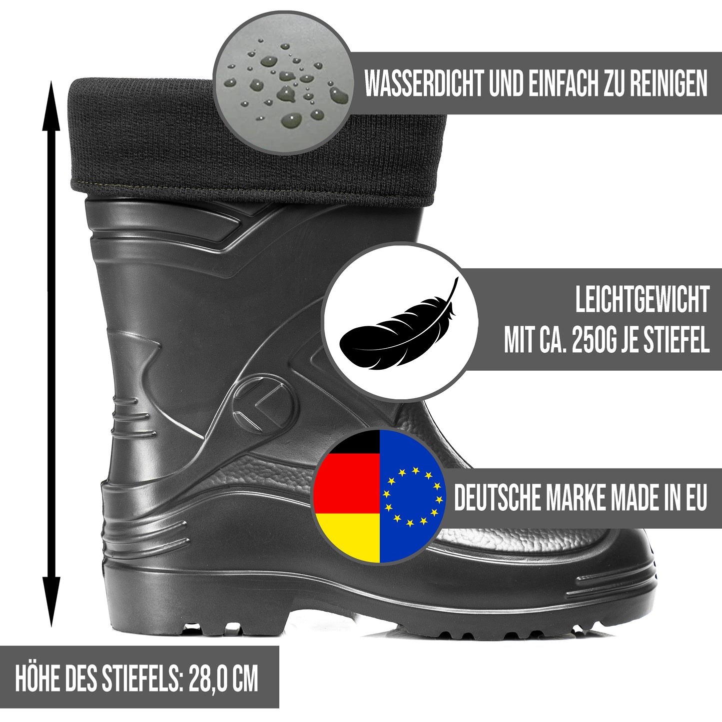 Ultraleichte gefütterte Gummistiefel Herren EVA Gr 40-49 Thermo Winter Arbeit Stiefel - CLIMBR®