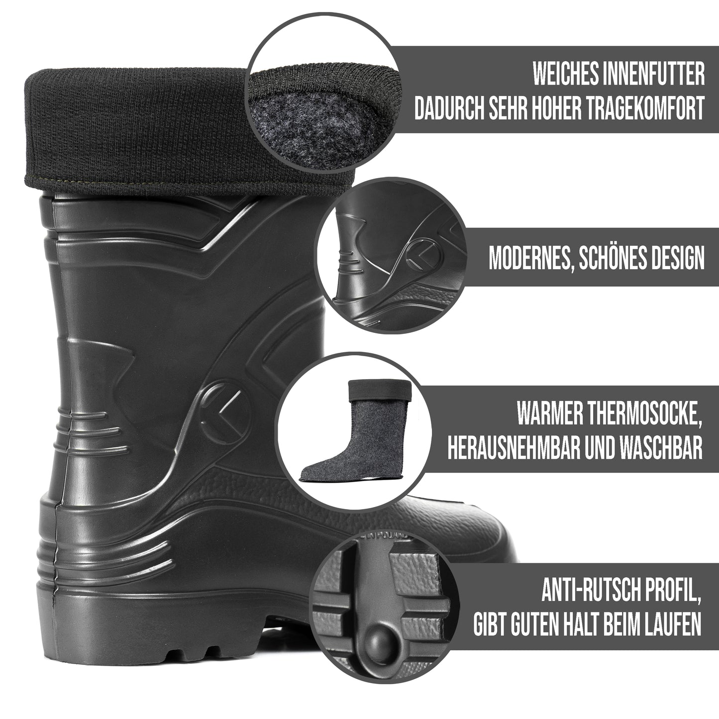Ultraleichte gefütterte Gummistiefel Herren EVA Gr 40-49 Thermo Winter Arbeit Stiefel - CLIMBR®