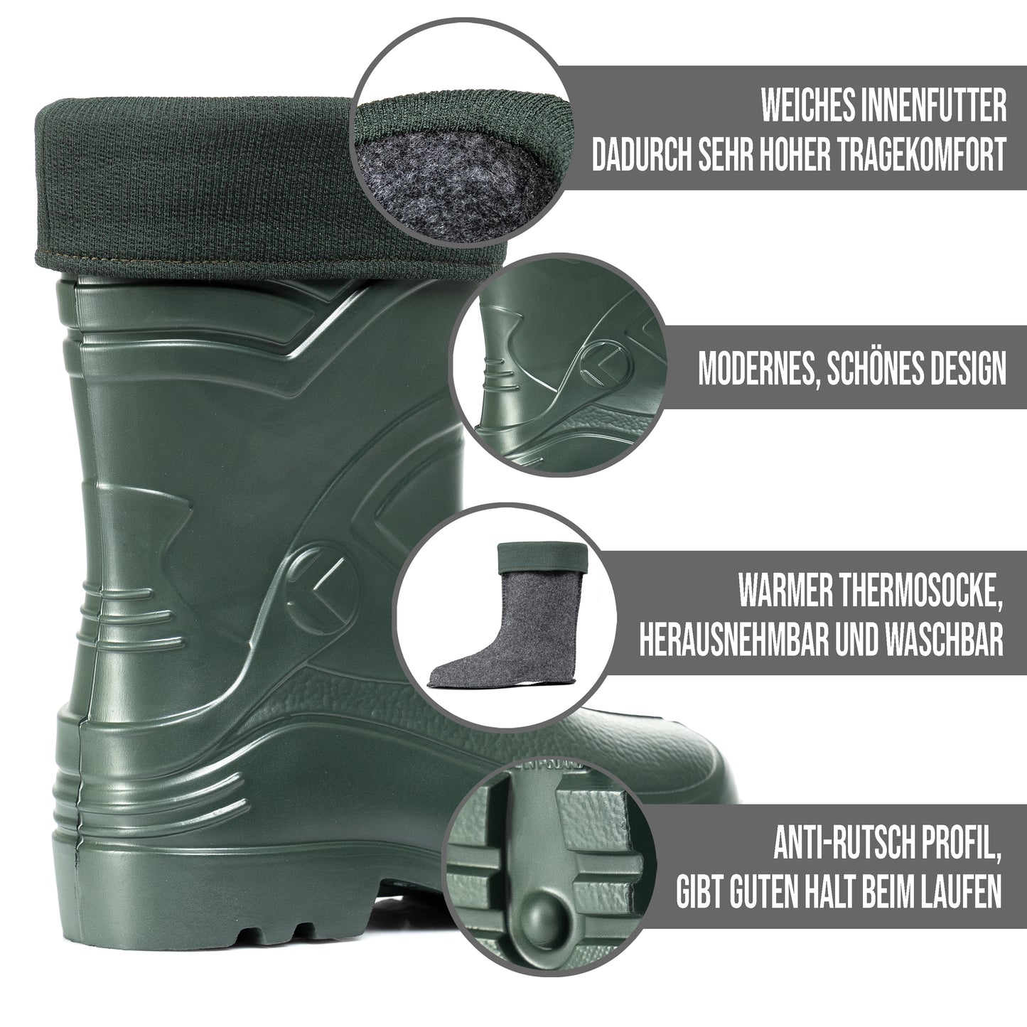 Ultraleichte gefütterte Gummistiefel Herren EVA Gr 40-49 Thermo Winter Arbeit Stiefel - CLIMBR®