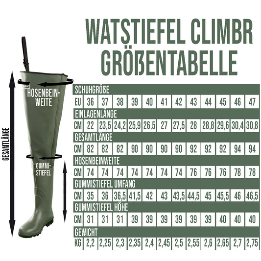Watstiefel Herren & Damen  Anglerhose mit Stiefel Wathose Gr. 36-47 - CLIMBR