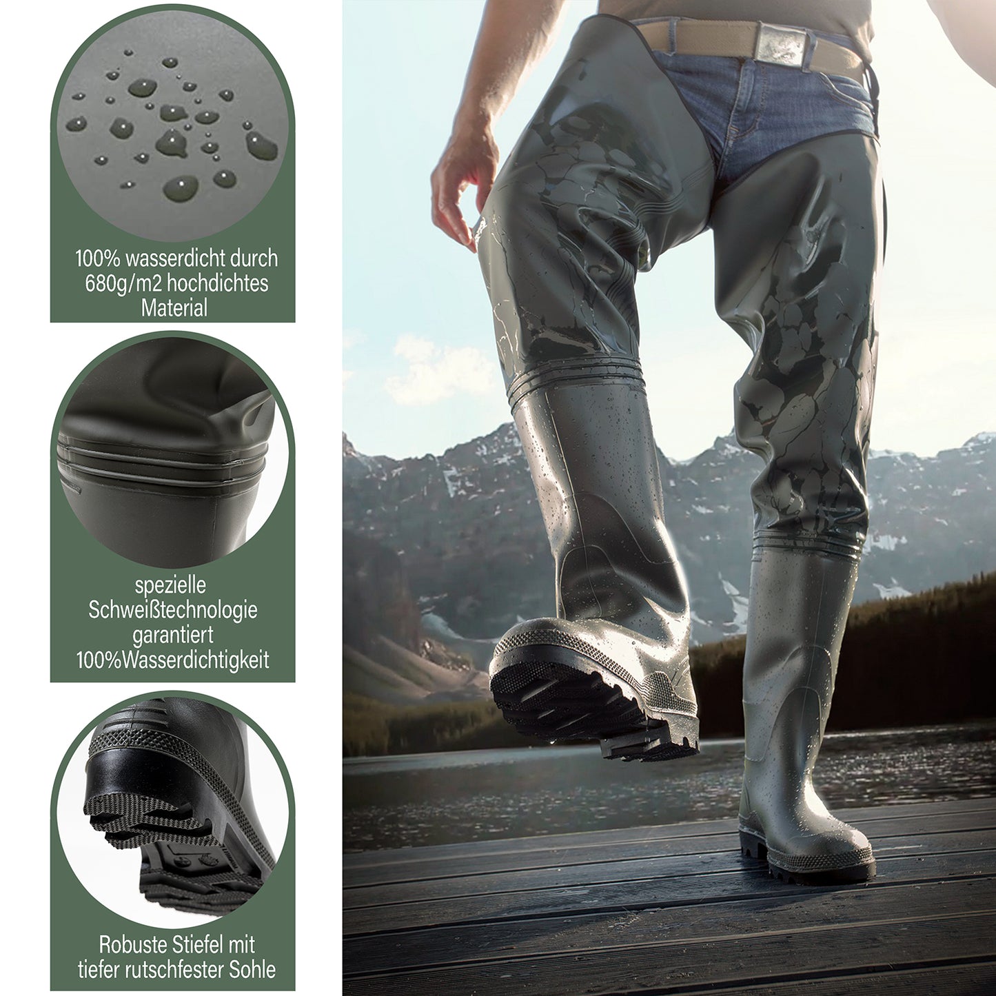 Watstiefel Herren & Damen  Anglerhose mit Stiefel Wathose Gr. 36-47 - CLIMBR