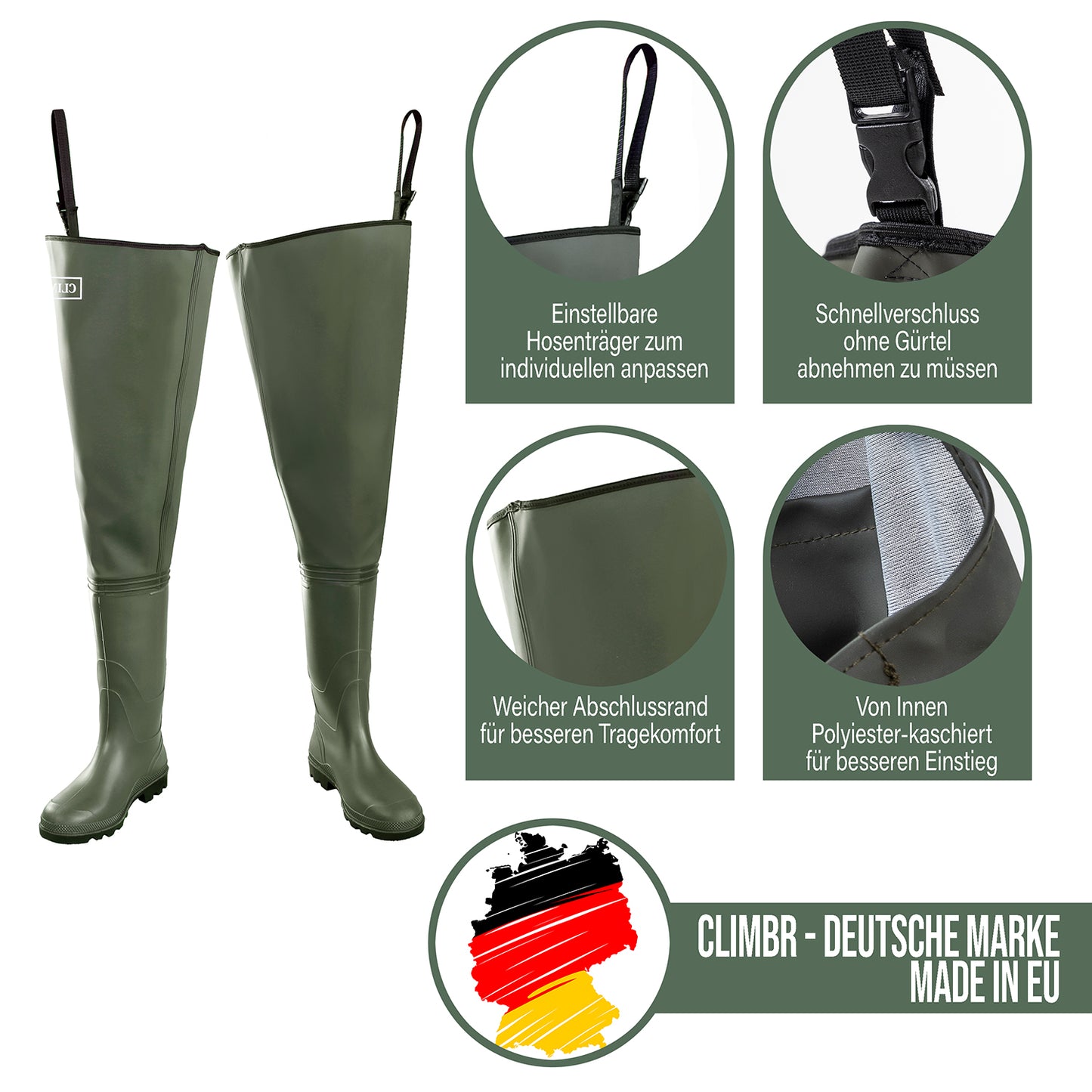 Watstiefel Herren & Damen  Anglerhose mit Stiefel Wathose Gr. 36-47 - CLIMBR